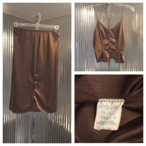 VINTAGE SAMS SONG SET HALF SLIP & CAMI  BROWN   S